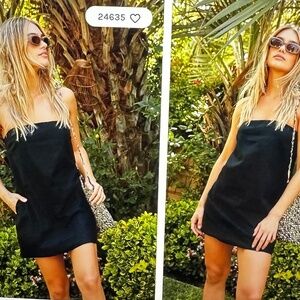 Free People Essentially The Best Cotton-Linen Mini Dress - Size Small - Black